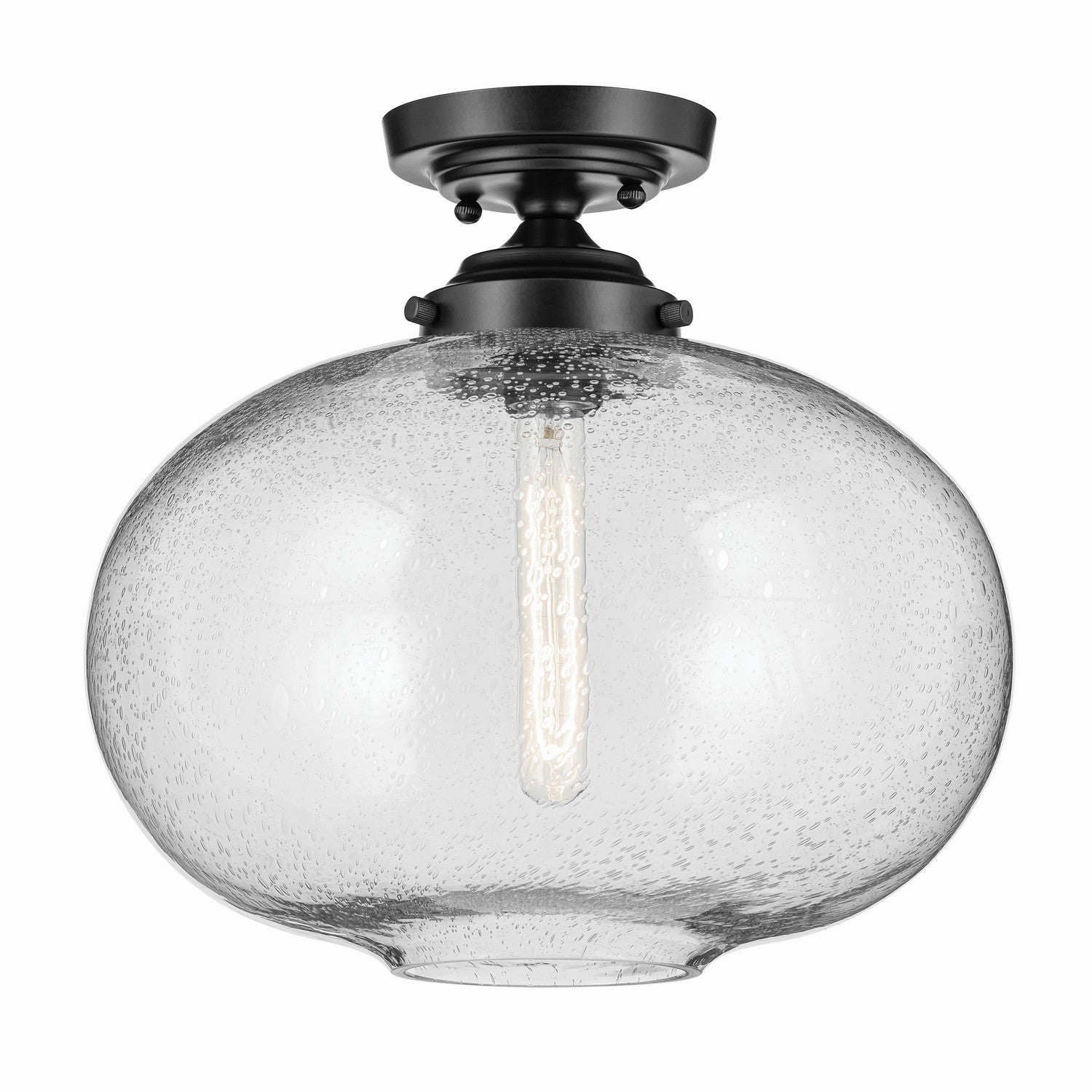 KICHLER 43913BK Avery 14.5" 1-Light Flush Mount With Clear Seeded Glass In Black