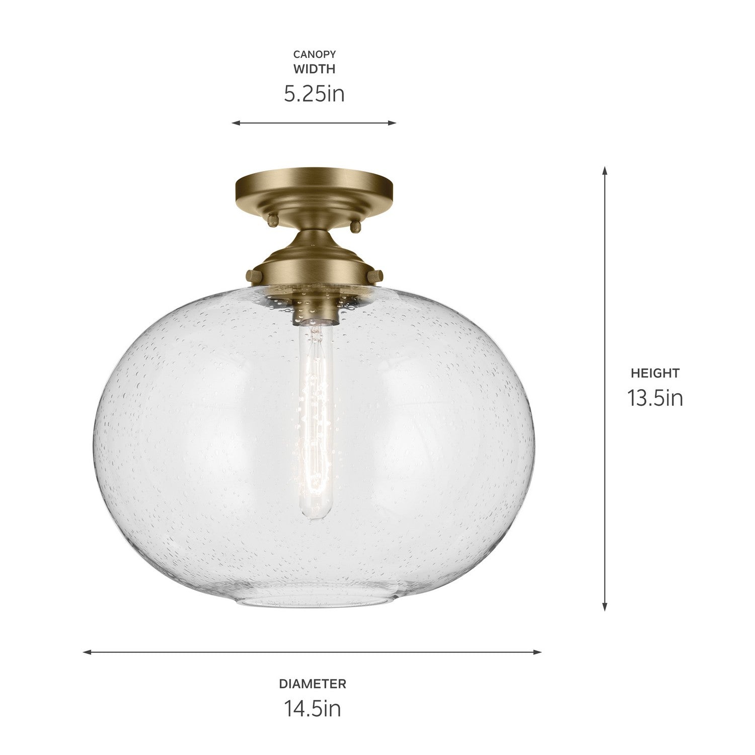KICHLER 43913NBR Avery 14.5" 1-Light Flush Mount With Clear Seeded Glass In Natural Brass
