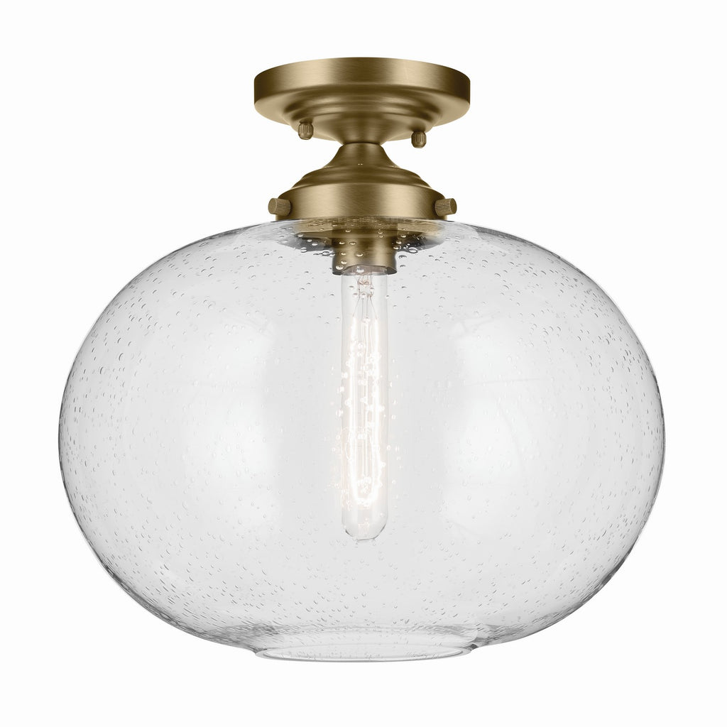 KICHLER 43913NBR Avery 14.5" 1-Light Flush Mount With Clear Seeded Glass In Natural Brass