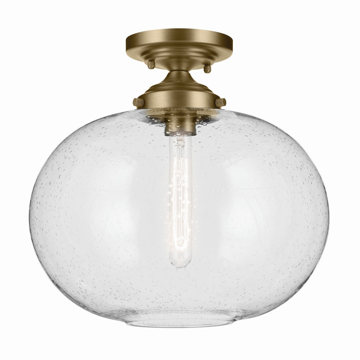 KICHLER 43913NBR Avery 14.5" 1-Light Flush Mount With Clear Seeded Glass In Natural Brass