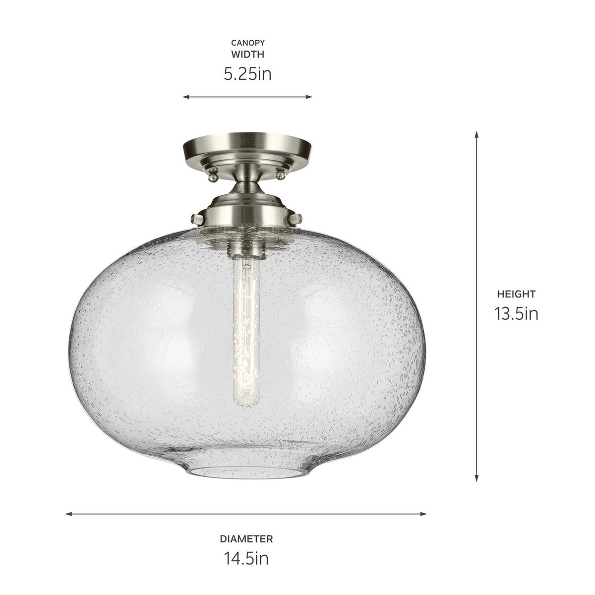 KICHLER 43913NI Avery 14.5" 1-Light Flush Mount With Clear Seeded Glass In Nickel