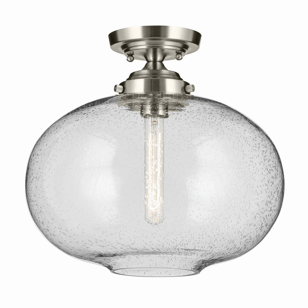 KICHLER 43913NI Avery 14.5" 1-Light Flush Mount With Clear Seeded Glass In Nickel