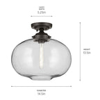 KICHLER 43913OZ Avery 14.5" 1-Light Flush Mount With Clear Seeded Glass In Olde Bronze
