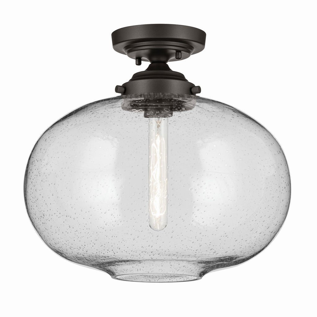 KICHLER 43913OZ Avery 14.5" 1-Light Flush Mount With Clear Seeded Glass In Olde Bronze