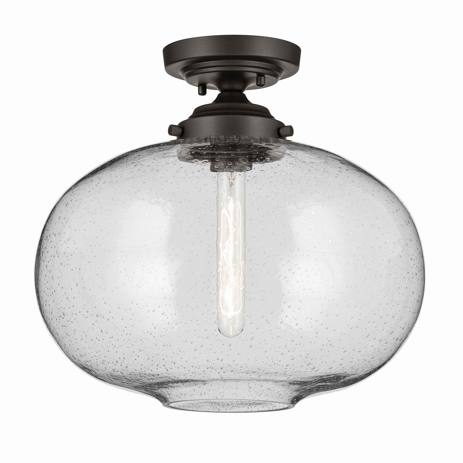 KICHLER 43913OZ Avery 14.5" 1-Light Flush Mount With Clear Seeded Glass In Olde Bronze