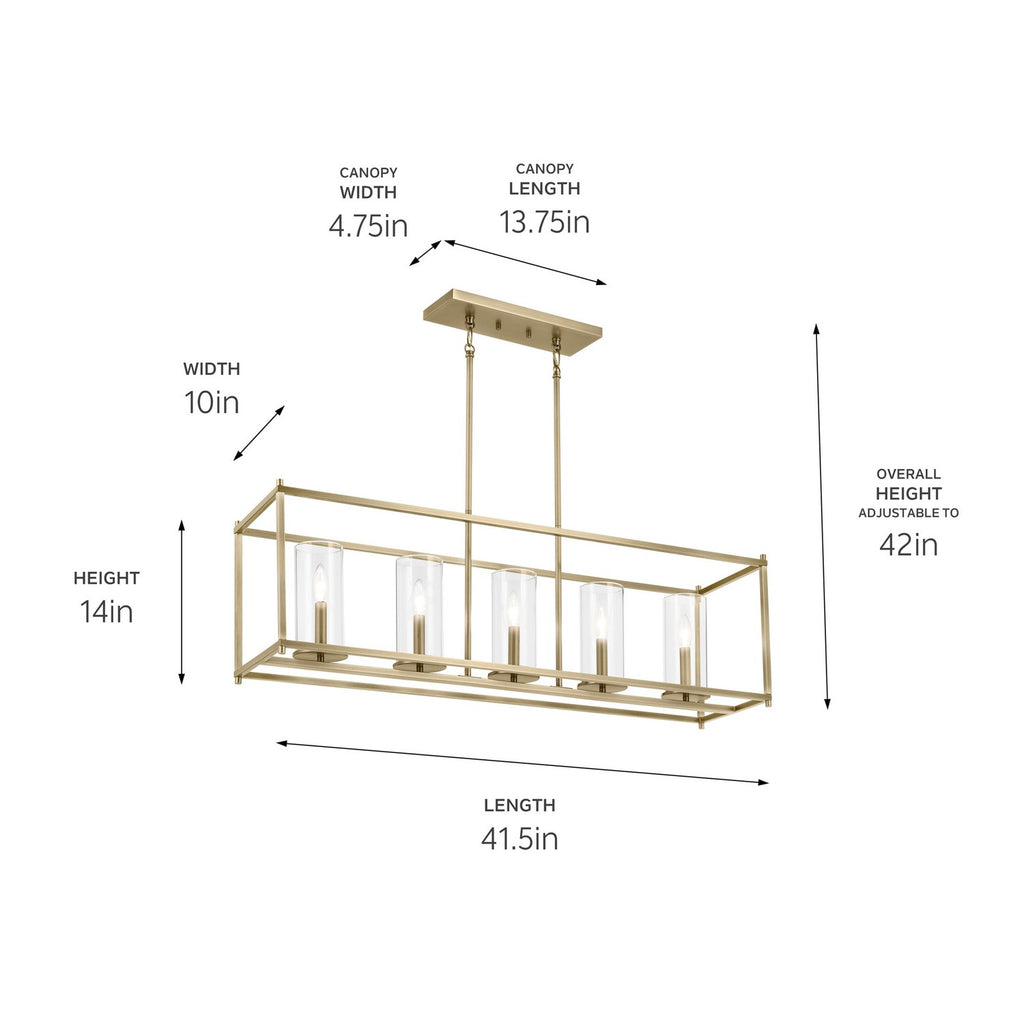 KICHLER 43995NBR Crosby 41.5" 5-Light Linear Chandelier With Clear Glass In Natural Brass
