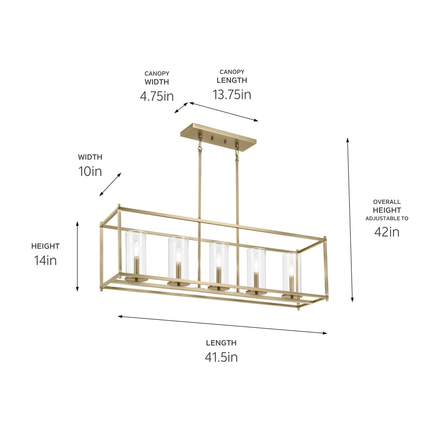 KICHLER 43995NBR Crosby 41.5" 5-Light Linear Chandelier With Clear Glass In Natural Brass