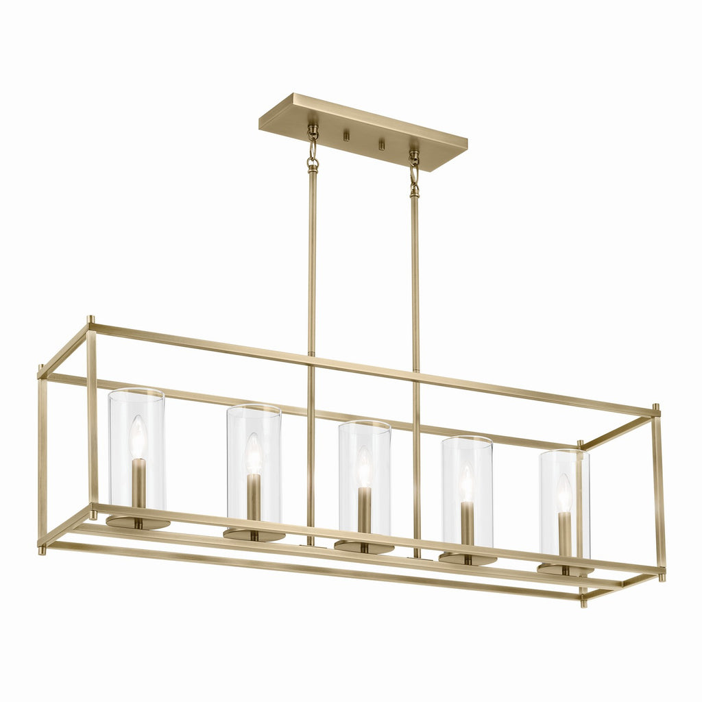 KICHLER 43995NBR Crosby 41.5" 5-Light Linear Chandelier With Clear Glass In Natural Brass