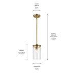 KICHLER 43996NBR Crosby 10.75" 1-Light Mini Pendant With Clear Glass In Natural Brass