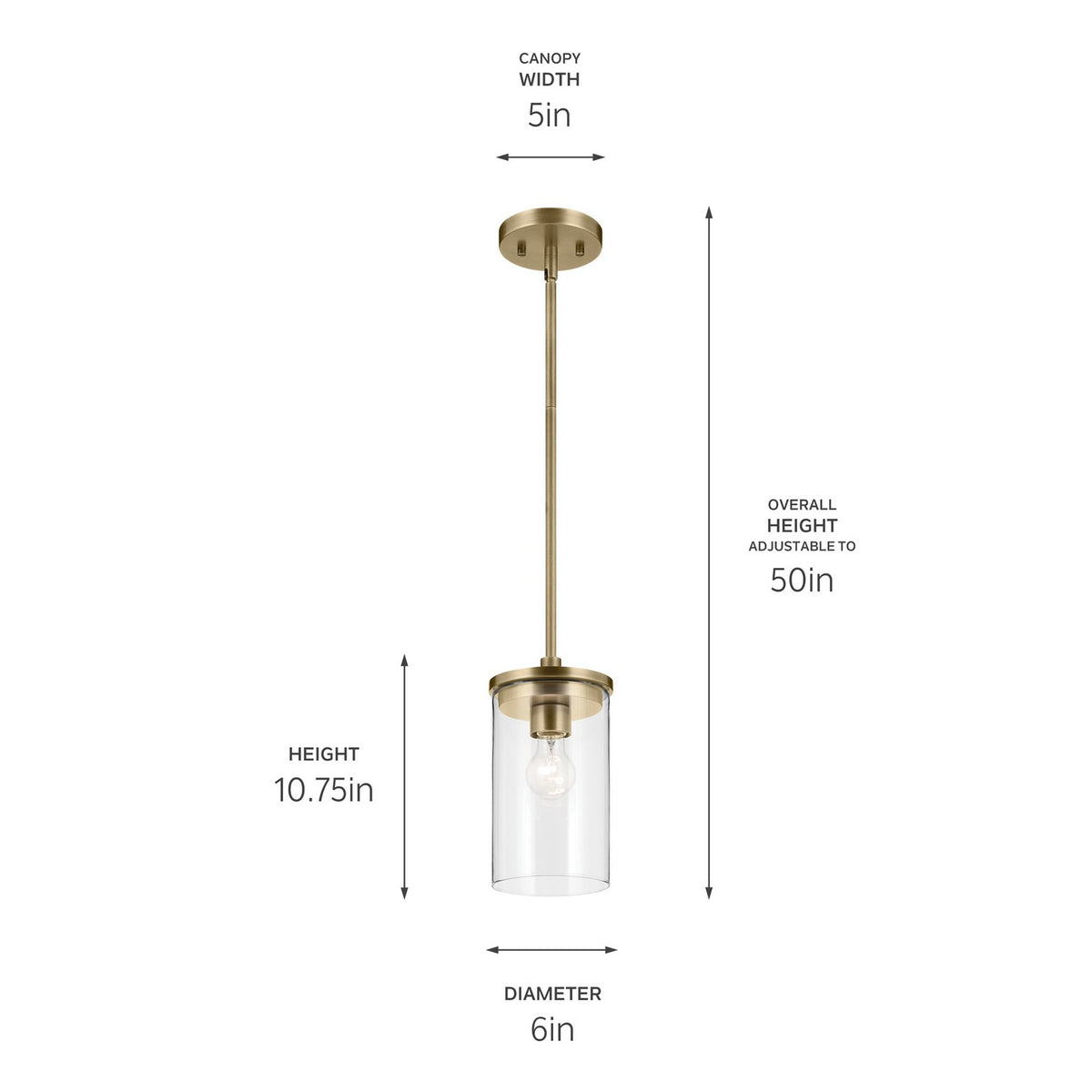 KICHLER 43996NBR Crosby 10.75" 1-Light Mini Pendant With Clear Glass In Natural Brass