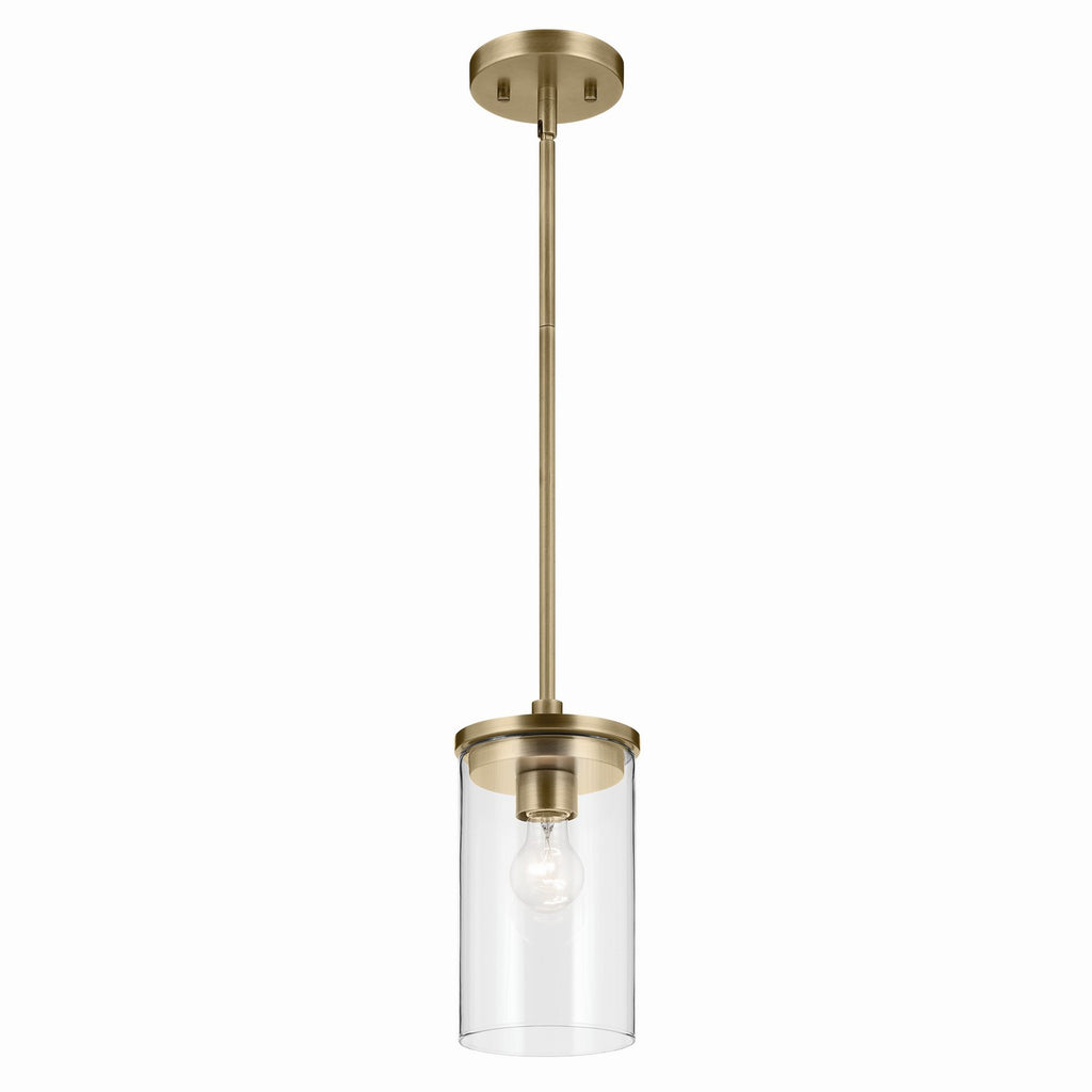 KICHLER 43996NBR Crosby 10.75" 1-Light Mini Pendant With Clear Glass In Natural Brass