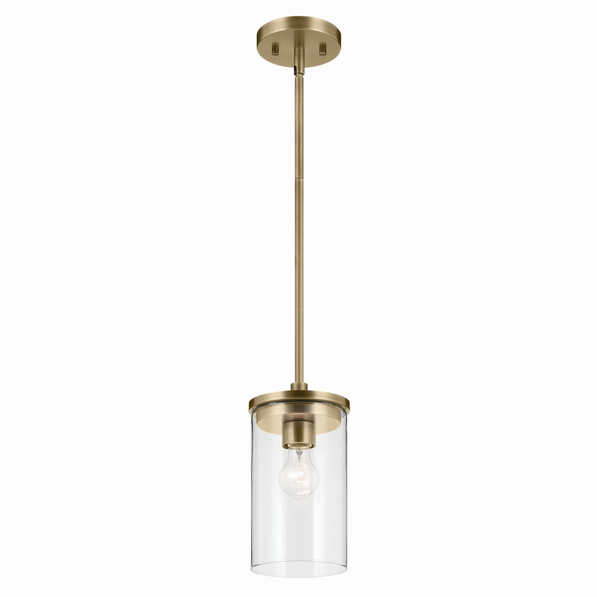 KICHLER 43996NBR Crosby 10.75" 1-Light Mini Pendant With Clear Glass In Natural Brass