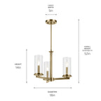 KICHLER 43997NBR Crosby 14" 3-Light Convertible Semi Flush With Clear Glass In Natural Brass