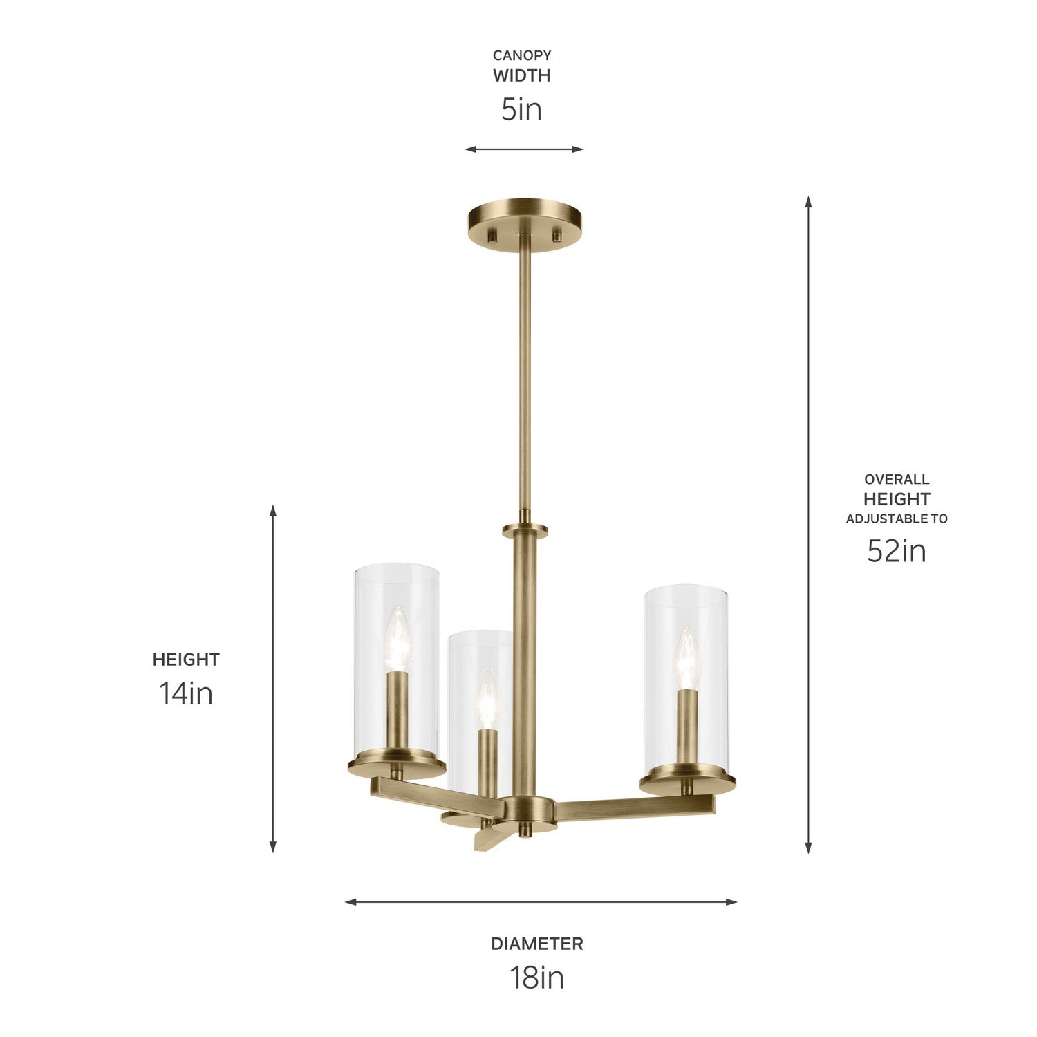KICHLER 43997NBR Crosby 14" 3-Light Convertible Semi Flush With Clear Glass In Natural Brass
