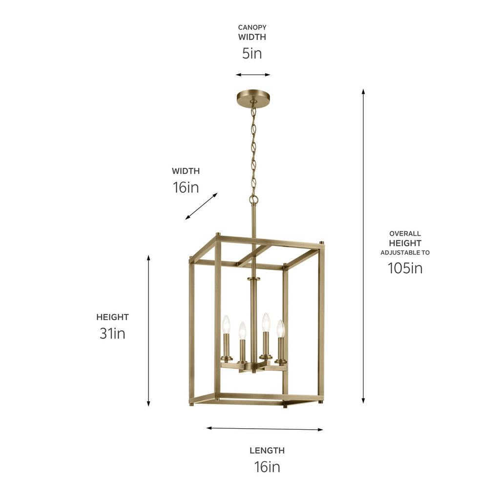 KICHLER 43998NBR Crosby 31" 4-Light Foyer Pendant With Clear Glass In Natural Brass