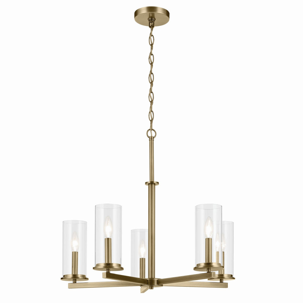 KICHLER 43999NBR Crosby 22.5" 5-Light Chandelier With Clear Glass In Natural Brass