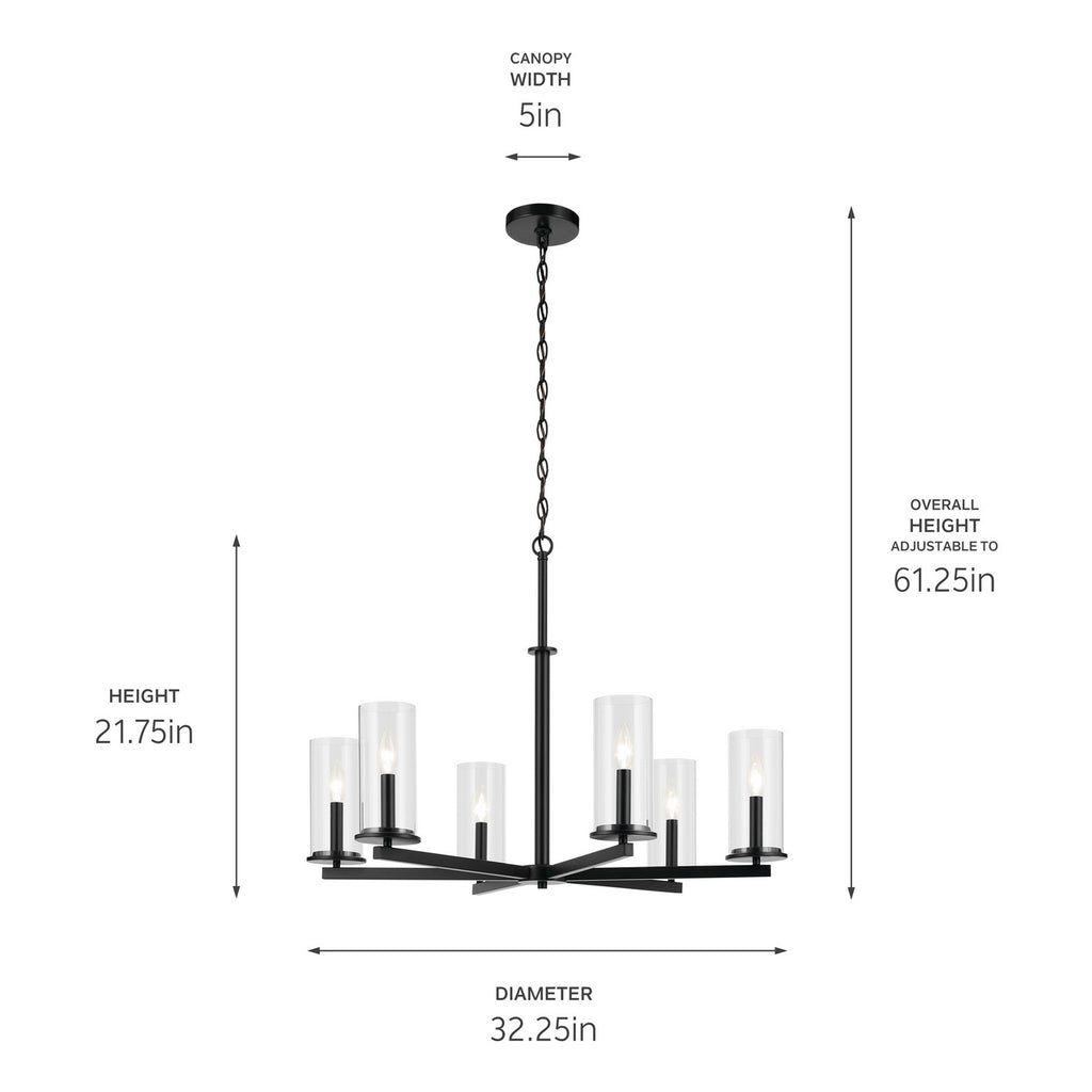 KICHLER 44013BK Crosby 21.75" 6-Light Chandelier With Clear Glass In Black