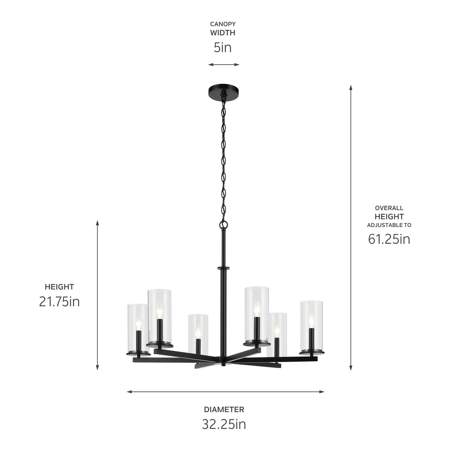 KICHLER 44013BK Crosby 21.75" 6-Light Chandelier With Clear Glass In Black