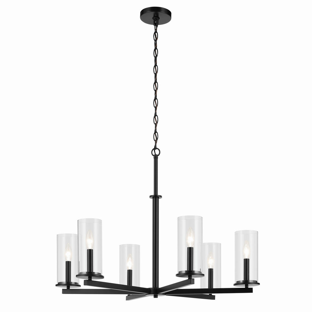 KICHLER 44013BK Crosby 21.75" 6-Light Chandelier With Clear Glass In Black