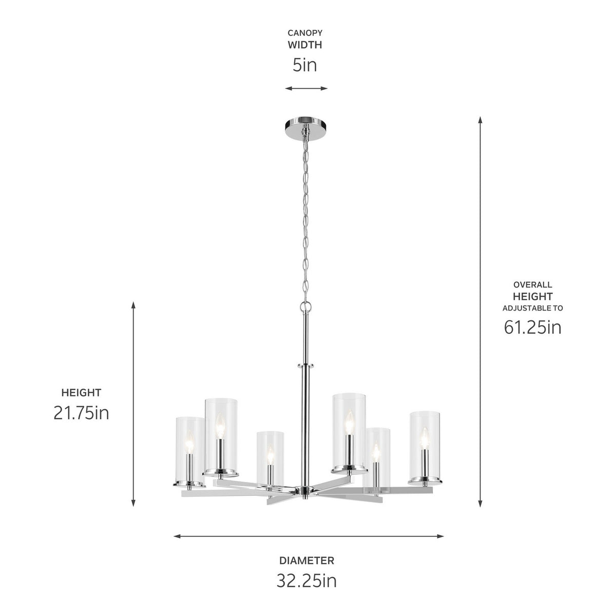 KICHLER 44013CH Crosby 21.75" 6-Light Chandelier With Clear Glass In Chrome