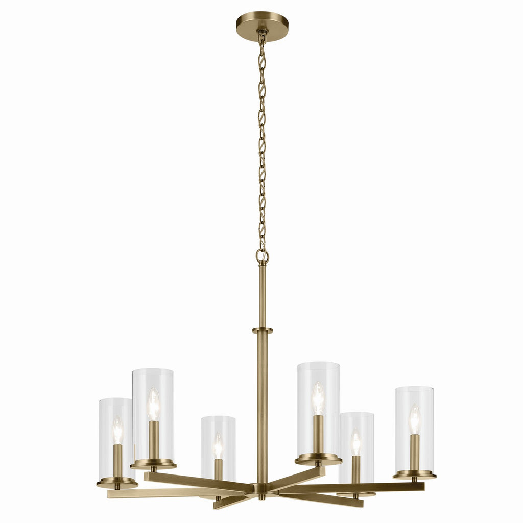 KICHLER 44013NBR Crosby 21.5" 6-Light Chandelier With Clear Glass In Natural Brass