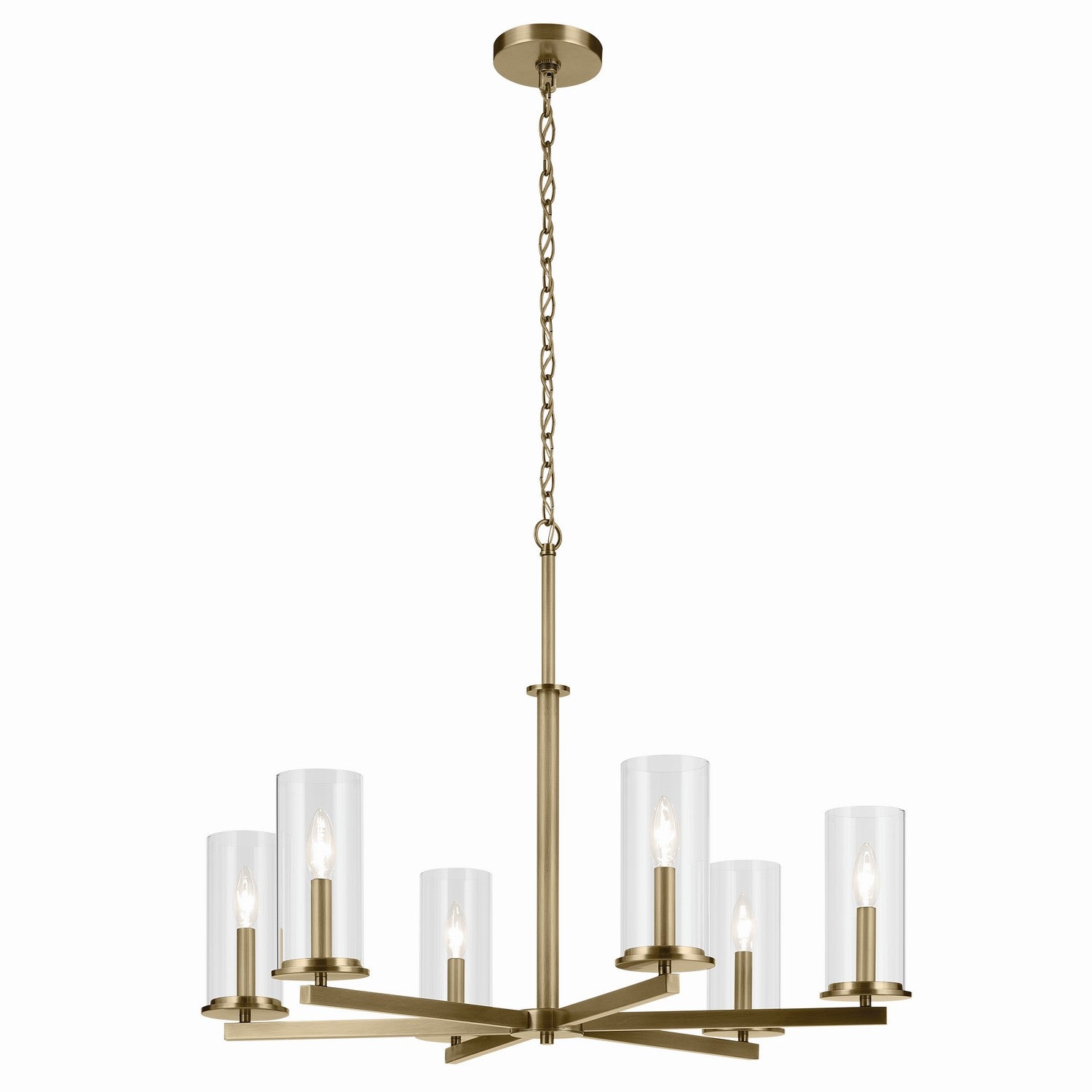KICHLER 44013NBR Crosby 21.5" 6-Light Chandelier With Clear Glass In Natural Brass