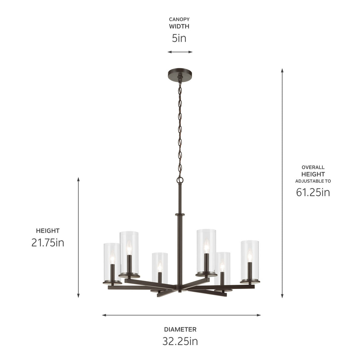 KICHLER 44013OZ Crosby 21.75" 6-Light Chandelier With Clear Glass In Olde Bronze