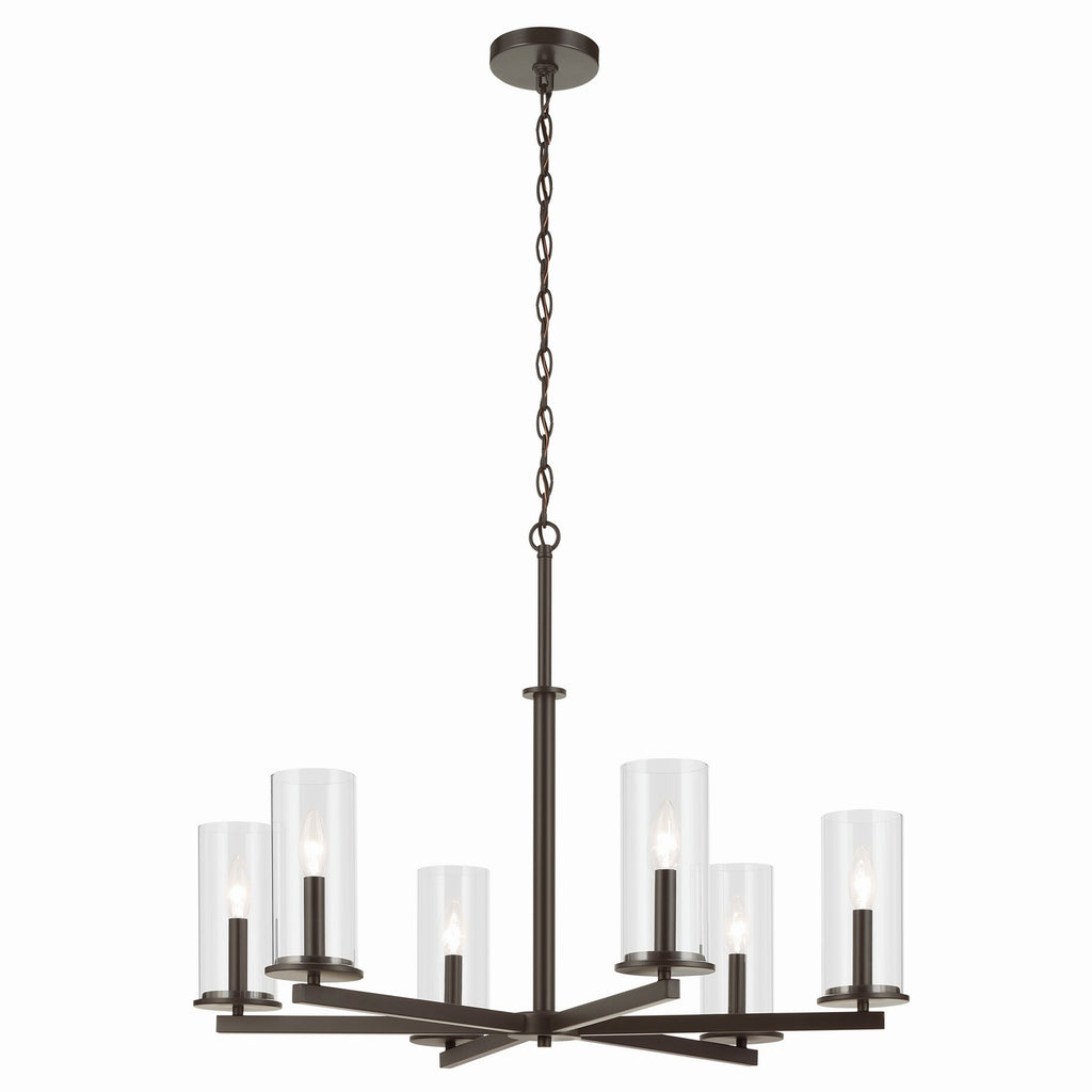 KICHLER 44013OZ Crosby 21.75" 6-Light Chandelier With Clear Glass In Olde Bronze