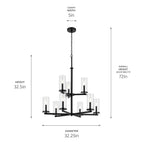 KICHLER 44014BK Crosby 32.5" 9-Light 2-Tier Chandelier With Clear Glass In Black