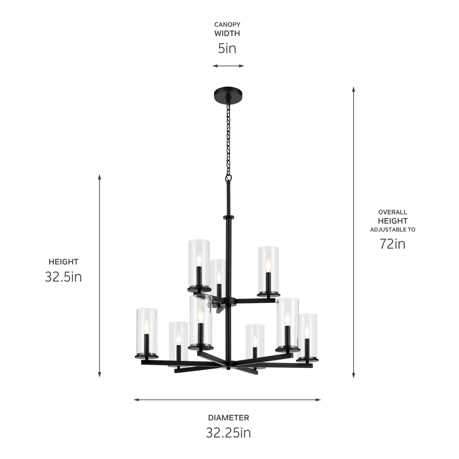 KICHLER 44014BK Crosby 32.5" 9-Light 2-Tier Chandelier With Clear Glass In Black
