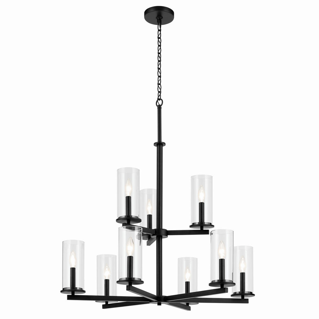 KICHLER 44014BK Crosby 32.5" 9-Light 2-Tier Chandelier With Clear Glass In Black