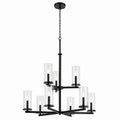 KICHLER 44014BK Crosby 32.5" 9-Light 2-Tier Chandelier With Clear Glass In Black