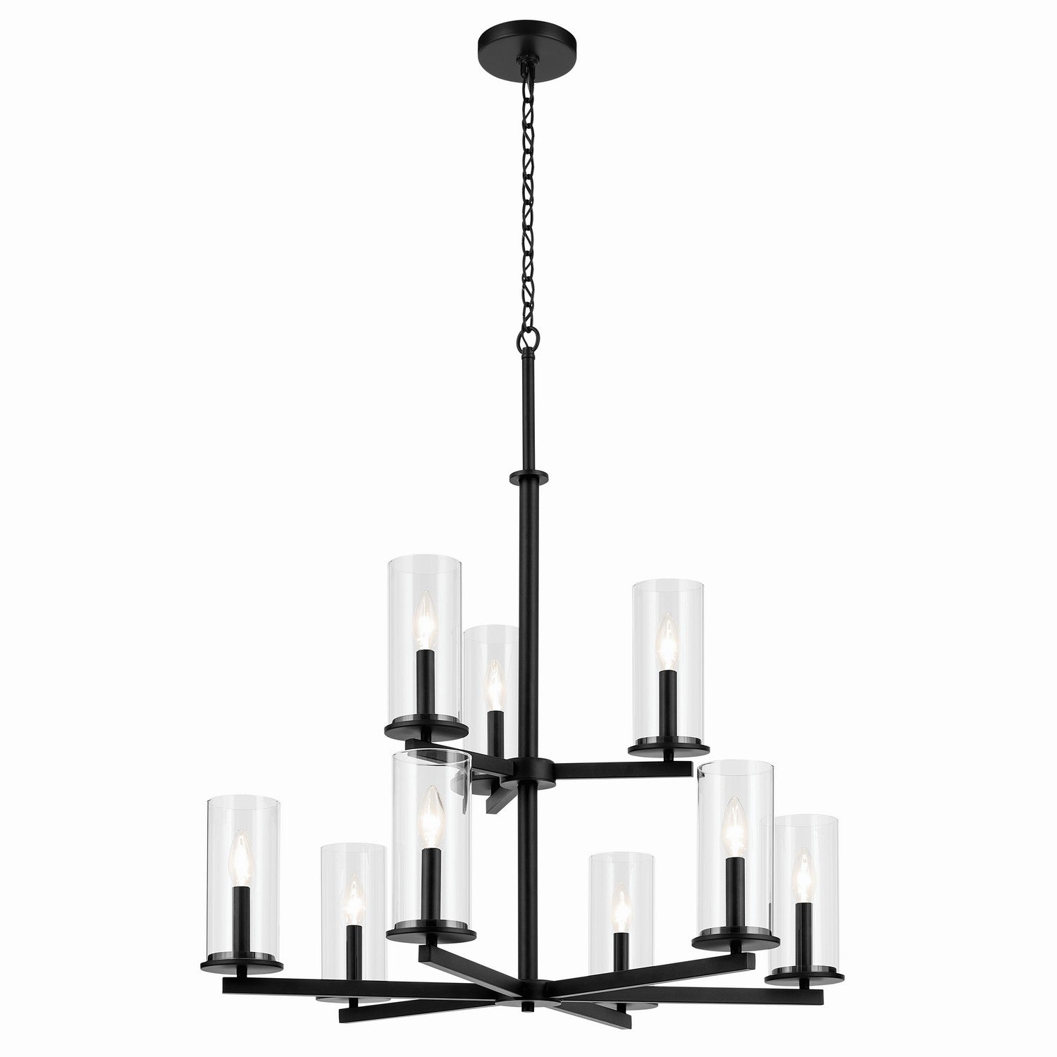 KICHLER 44014BK Crosby 32.5" 9-Light 2-Tier Chandelier With Clear Glass In Black