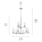 KICHLER 44014CH Crosby 32.5" 9-Light 2-Tier Chandelier With Clear Glass In Chrome