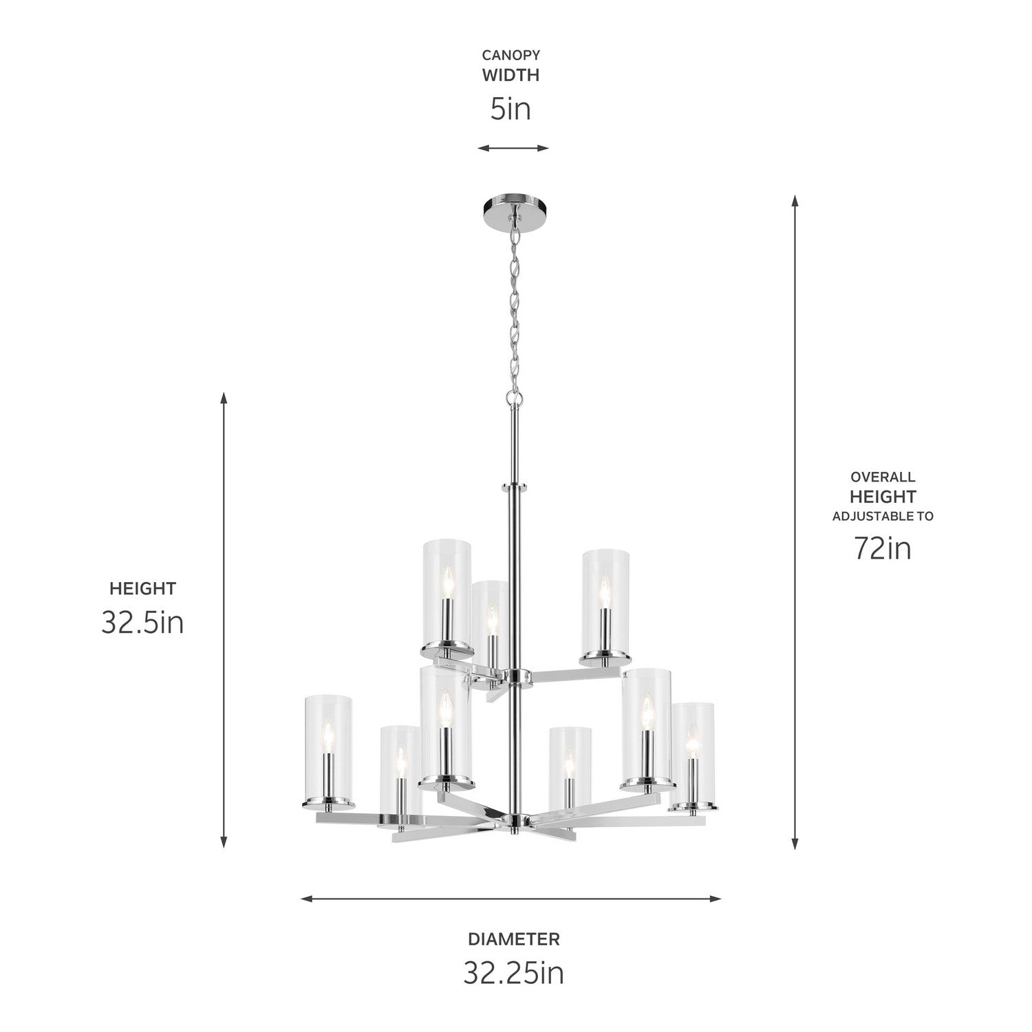 KICHLER 44014CH Crosby 32.5" 9-Light 2-Tier Chandelier With Clear Glass In Chrome