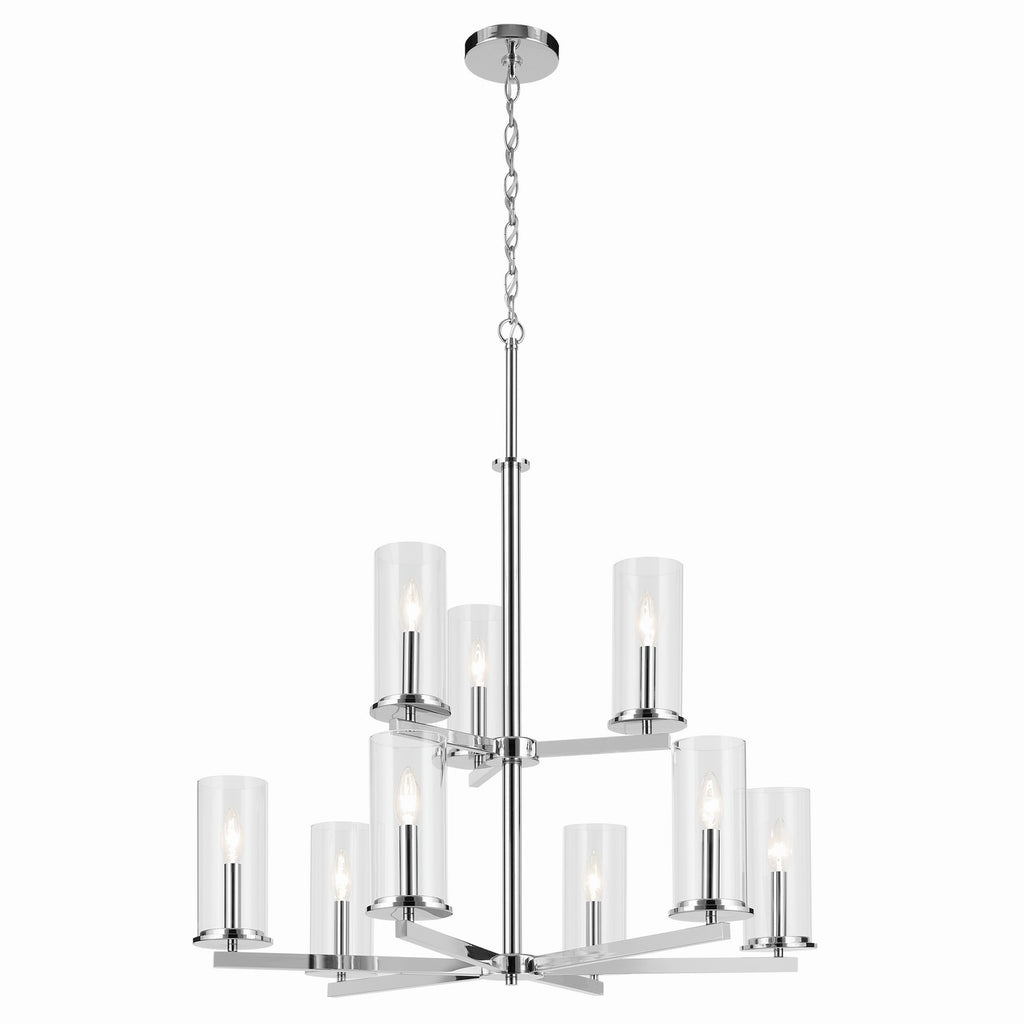 KICHLER 44014CH Crosby 32.5" 9-Light 2-Tier Chandelier With Clear Glass In Chrome
