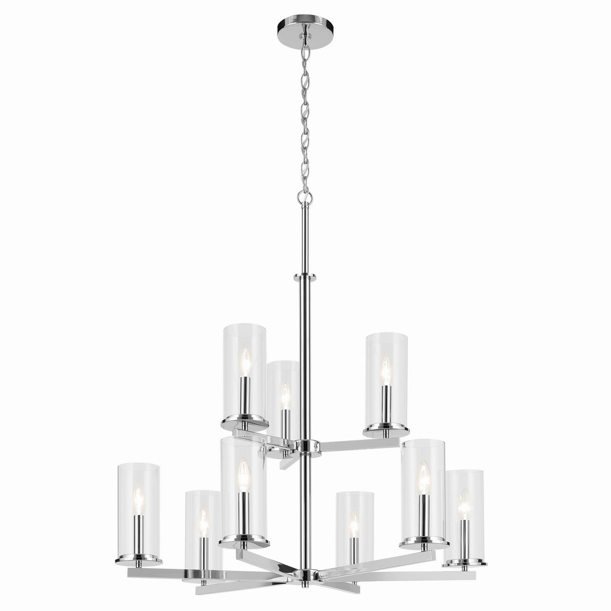 KICHLER 44014CH Crosby 32.5" 9-Light 2-Tier Chandelier With Clear Glass In Chrome