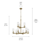KICHLER 44014NBR Crosby 32.5" 9-Light 2-Tier Chandelier With Clear Glass In Natural Brass