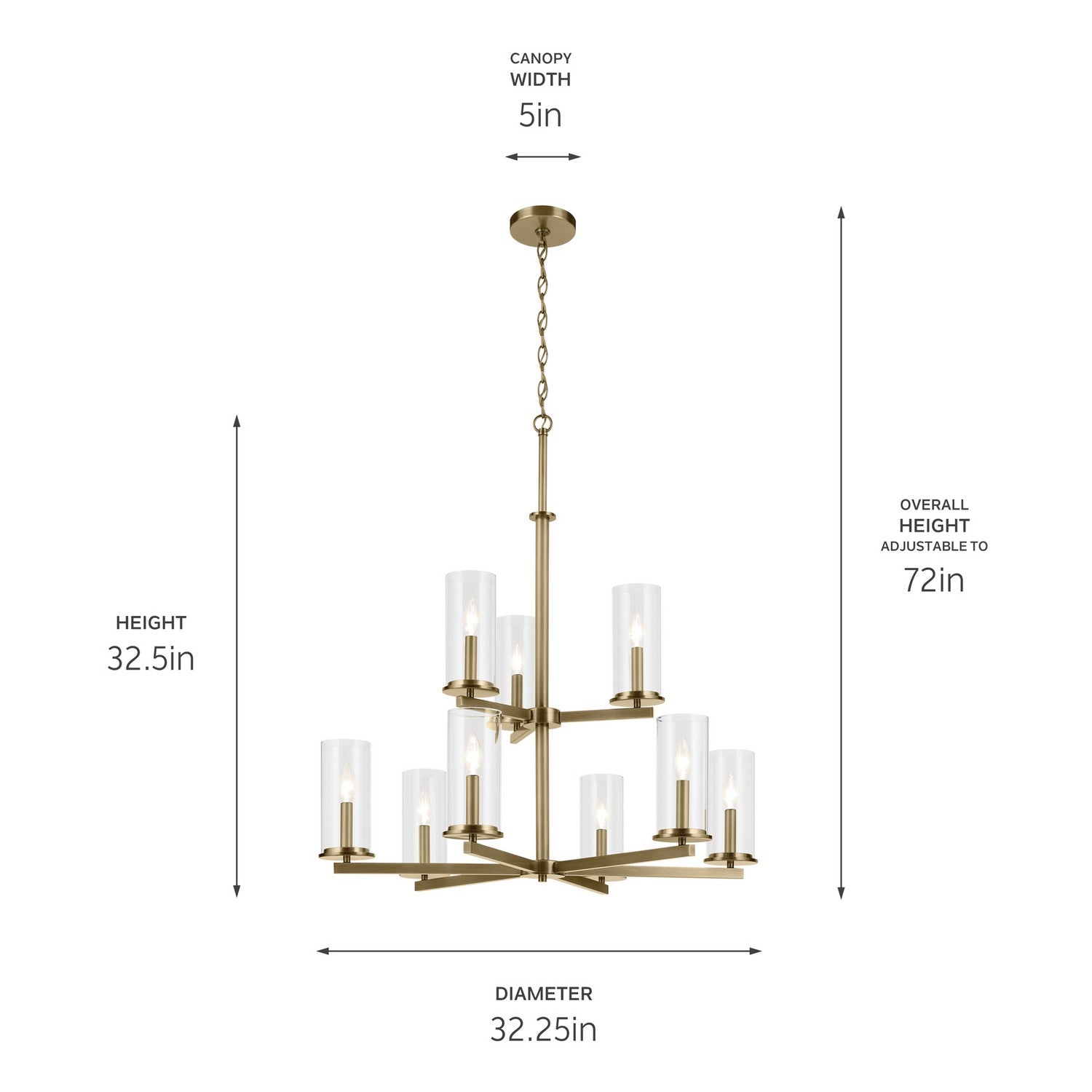 KICHLER 44014NBR Crosby 32.5" 9-Light 2-Tier Chandelier With Clear Glass In Natural Brass