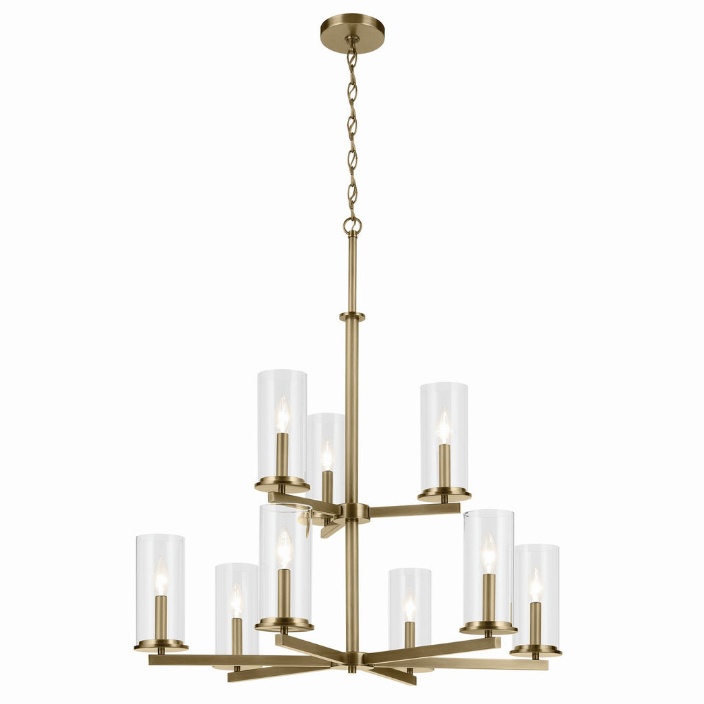 KICHLER 44014NBR Crosby 32.5" 9-Light 2-Tier Chandelier With Clear Glass In Natural Brass