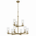 KICHLER 44014NBR Crosby 32.5" 9-Light 2-Tier Chandelier With Clear Glass In Natural Brass
