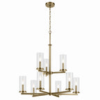 KICHLER 44014NBR Crosby 32.5" 9-Light 2-Tier Chandelier With Clear Glass In Natural Brass