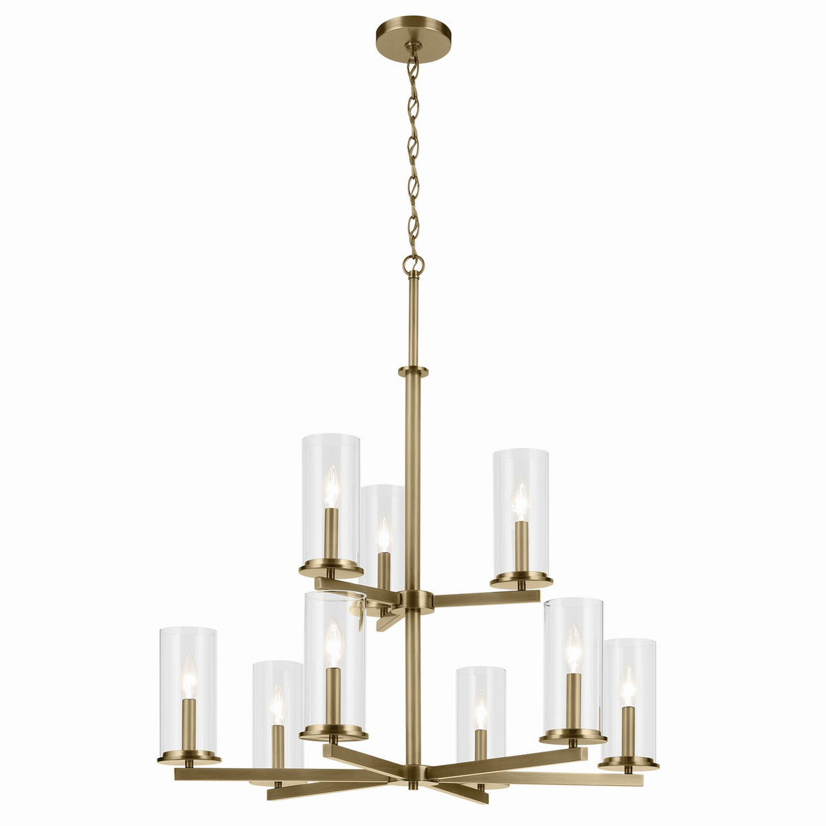 KICHLER 44014NBR Crosby 32.5" 9-Light 2-Tier Chandelier With Clear Glass In Natural Brass