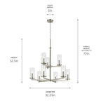 KICHLER 44014NI Crosby 32.5" 9-Light 2-Tier Chandelier With Clear Glass In Brushed Nickel