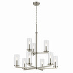 KICHLER 44014NI Crosby 32.5" 9-Light 2-Tier Chandelier With Clear Glass In Brushed Nickel