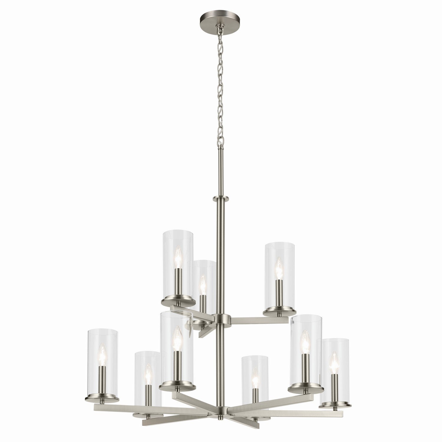 KICHLER 44014NI Crosby 32.5" 9-Light 2-Tier Chandelier With Clear Glass In Brushed Nickel