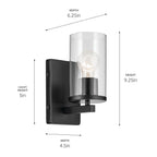 KICHLER 45495BKCLR Crosby 4.5" 1-Light Wall Sconce With Satin Etched Cased Opal Glass In Black