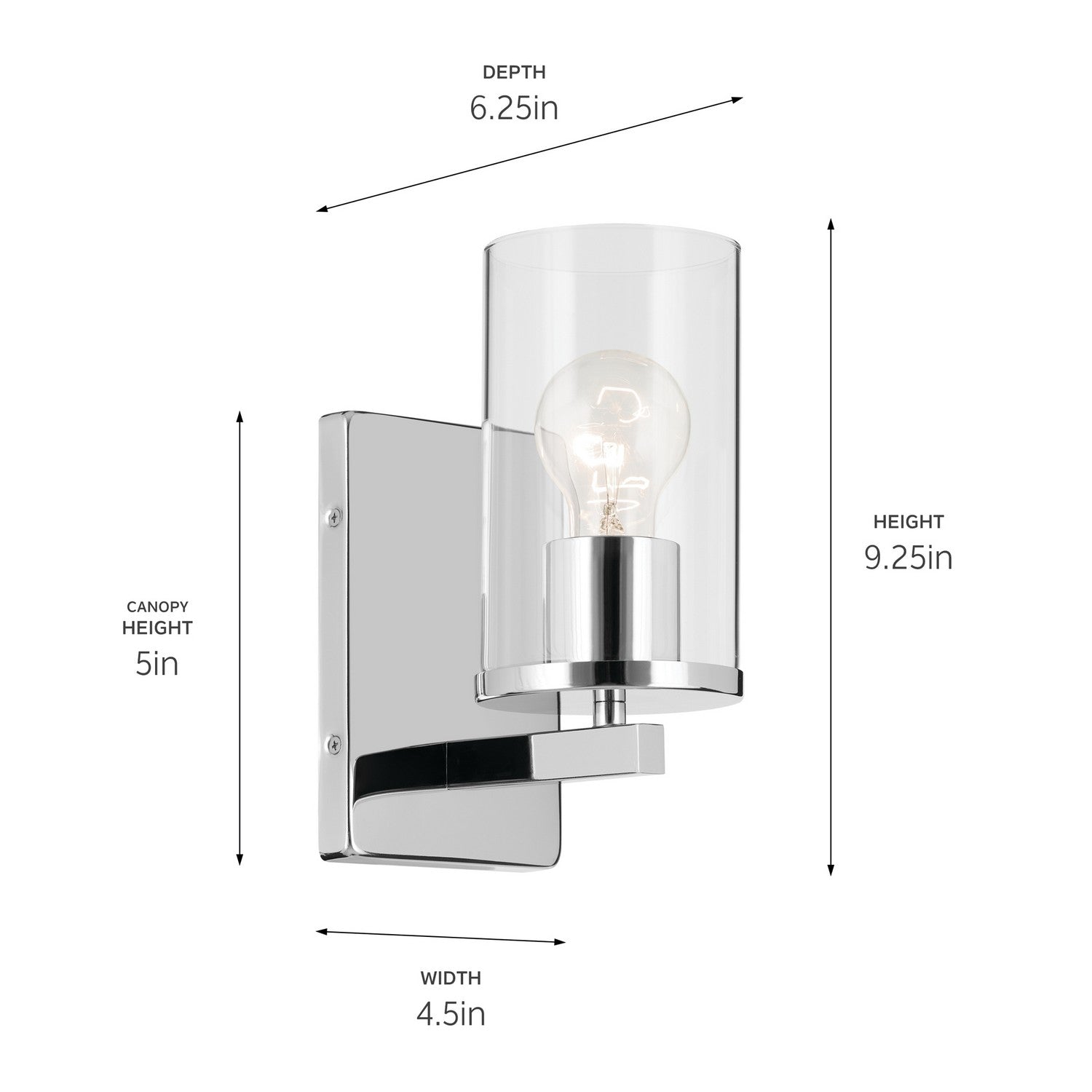 KICHLER 45495CHCLR Crosby 4.5" 1-Light Wall Sconce With Clear Glass In Chrome