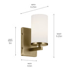 KICHLER 45495NBR Crosby 4.5" 1-Light Wall Sconce With Satin Etched Cased Opal Glass In Natural Brass