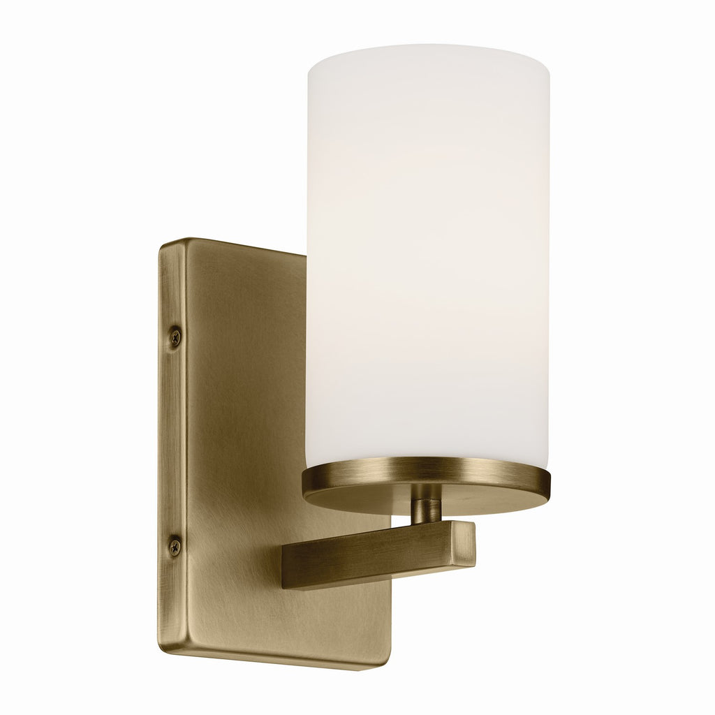 KICHLER 45495NBR Crosby 4.5" 1-Light Wall Sconce With Satin Etched Cased Opal Glass In Natural Brass